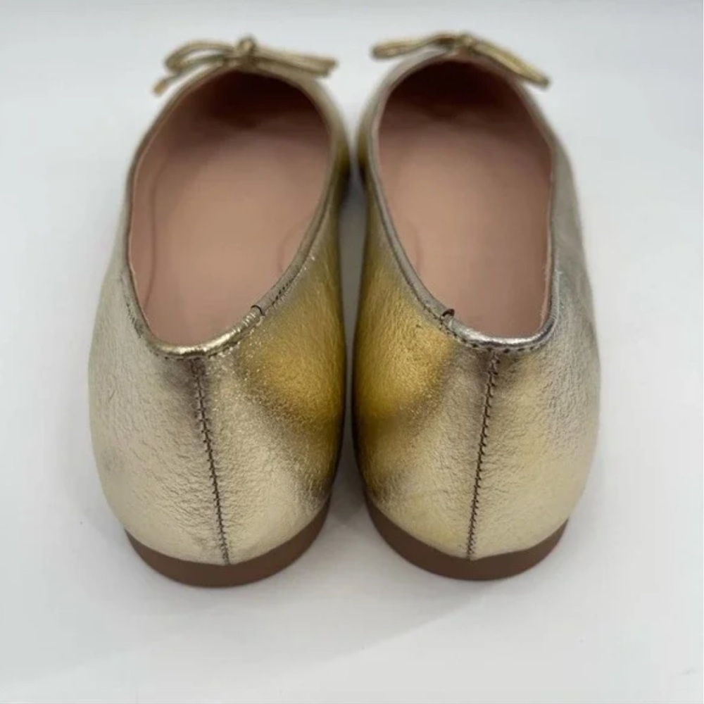 Stuart Weitzman Gabby Flats Gold Platino Ballet Leather Bows Classic NWT 7.5 - Picture 5 of 12